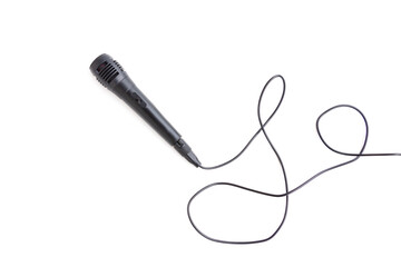 Black microphone with cable isolated on white background