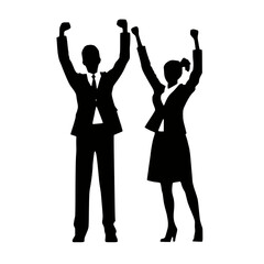 Businessman and Businesswoman Celebrating Success Silhouette