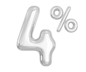 Number 4 Percent Off Silver Balloon