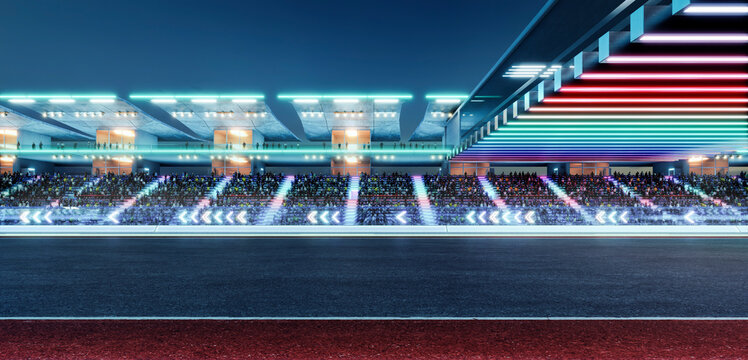 3d rendering racing concept of evening scene futuristic racetrack