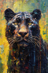 Black panther acrilic portrait. Stunning fine art. Generated by Ai, is not based on any original image, character or person