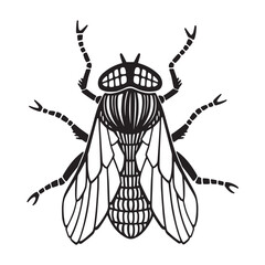 Black and white fly graphic art. Vector clipart.