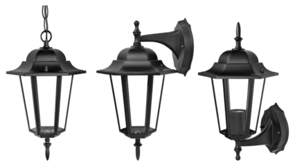 set of black classic street light isolated
