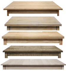 set of light wooden table top on transparent background