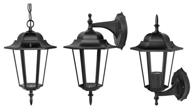 set of black classic street light isolated