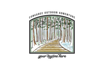 Vintage Retro American Congaree Forest National Park for Outdoor Adventure T Shirt Logo Illustration
