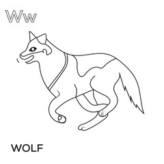Vector wolf alphabet abc coloring page w