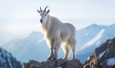 Obraz premium winter photo of mountain goat in its natural habitat. Generative AI