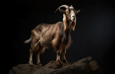 Fototapeta premium studio photo shot of Nubian goat on dark background. Generative AI