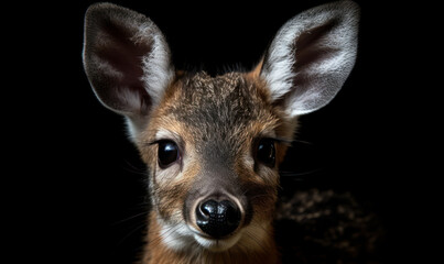 closeup photo of musk deer on black background. Generative AI
