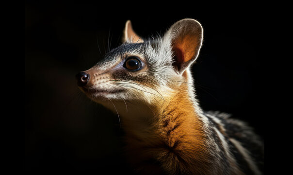 closeup photo of numbat marsupial on black background. Generative AI