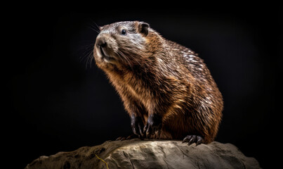 photo of mountain beaver on black background. Generative AI