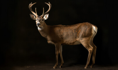 photo of musk deer on black background. Generative AI - obrazy, fototapety, plakaty