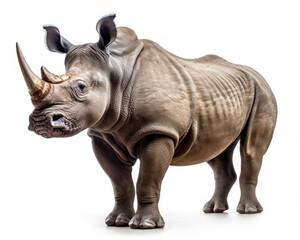 Fototapeta premium photo of northern white rhinoceros isolated on white background. Generative AI