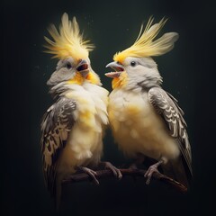 Obraz premium Melodic Harmony: Elegant Cockatiels in Serene Poses