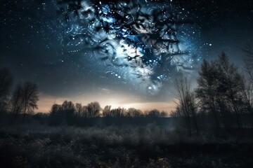 Obraz na płótnie Canvas A starry night sky with clouds, blue sky and white stars. Generative AI
