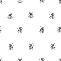 Seamless pattern with flies. Vector background with houseflies.