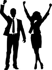 Businessman and Businesswoman Celebrating Success Silhouette