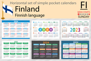 Finnish horizontal set of pocket calendar for 2024. Week starts Sunday