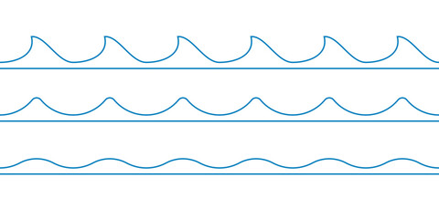 Wave set. Seamless water waves pattern with abstract line shapes. Sea, ocean, river symbol. Vector illustration.
