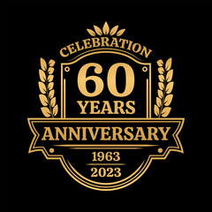 60 years anniversary icon or logo. Vintage birthday banner design. 60th anniversary jubilee celebration badge or label. Vector illustration.