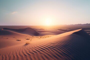 Fototapeta na wymiar A serene desert sunrise scene with sand dunes and gradient sky. Generative AI