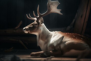 A stunning reindeer seated elegantly in the picture. Generative AI