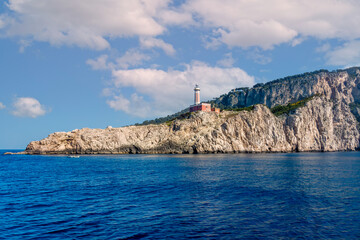 Explore the lighthouse Faro Di Punta Carena, Anacapri on the southwest cape of the island of Capri, Italy