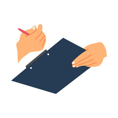 vector illustration of hands and notes on a clipboard