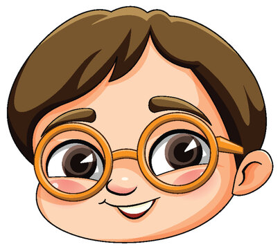 Cute boy cartoon head wearing glasses