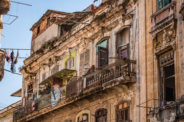 The dilapidated buildings of the old neighborhoods of Havana in Cuba