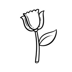  A minimalist black and white vector illustration of a single flower in a linear style, outlined against a white background. This doodle flat design captures the essence of simplicity and elegance.
