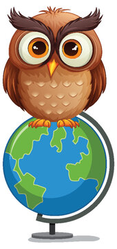 Wise Owl Standing with Globe