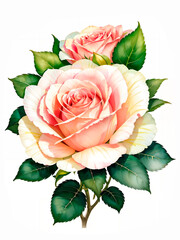 Colorful roses on white background, watercolor style. Generative AI - 605566813