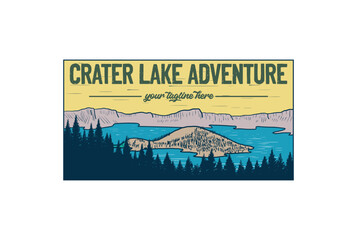 Vintage Retro American Crater Lake National Park for Outdoor Adventure T Shirt Logo Illustration