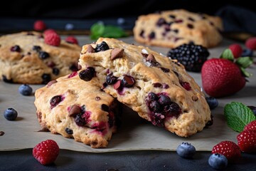 gluten-free vegan scones with berries and chocolate chips, created with generative ai