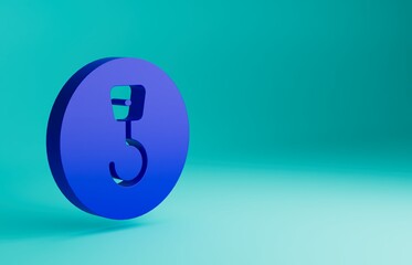 Blue Industrial hook icon isolated on blue background. Crane hook icon. Minimalism concept. 3D render illustration