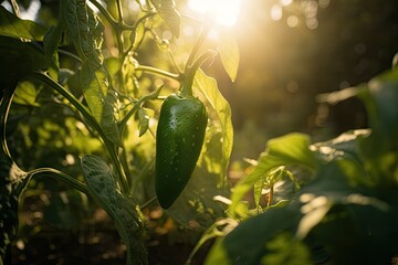 jalapeno pepper grown in garden with sun and water, created with generative ai