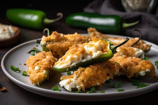plate of jalapeno poppers with cream cheese and spices, created with generative ai