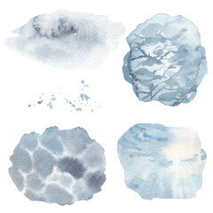 Watercolor set with underwater backgrounds, sea, ocean, sea depth, seascape, waves for cards, invitations