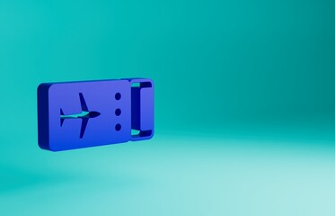 Blue Airline ticket icon isolated on blue background. Plane ticket. Minimalism concept. 3D render illustration