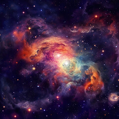 Plakat Nebula and galaxies in space. Abstract cosmos background