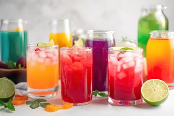 Fototapeta na wymiar a stack of colorful and unique drinks to inspire a summer bbq, created with generative ai