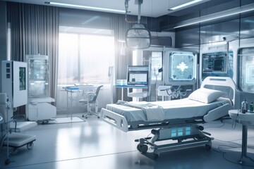 Fototapeta na wymiar hospital room, with futuristic equipment keeping patient alive, created with generative ai