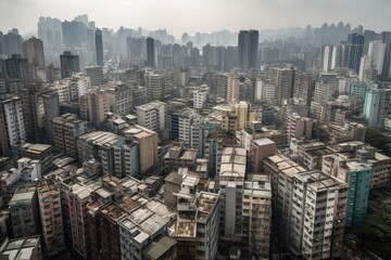 densely populated city, with towering skyscrapers and busy streetscapes visible, created with generative ai
