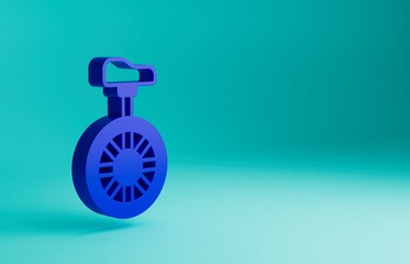 Blue Unicycle or one wheel bicycle icon isolated on blue background. Monowheel bicycle. Minimalism concept. 3D render illustration © Kostiantyn