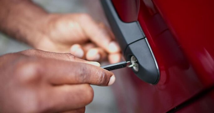 Close-up Of Person's Hand Opening Car Door