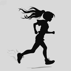 Fototapeta na wymiar Graceful Girl Running with Flowing Hair and Sports Shoes