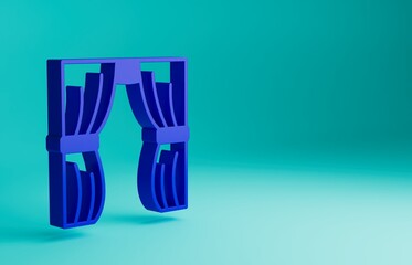 Blue Circus curtain raises icon isolated on blue background. For theater or opera scene backdrop, concert grand opening or cinema premiere. Minimalism concept. 3D render illustration