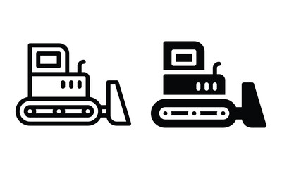 Bulldozer icon with outline and glyph style.